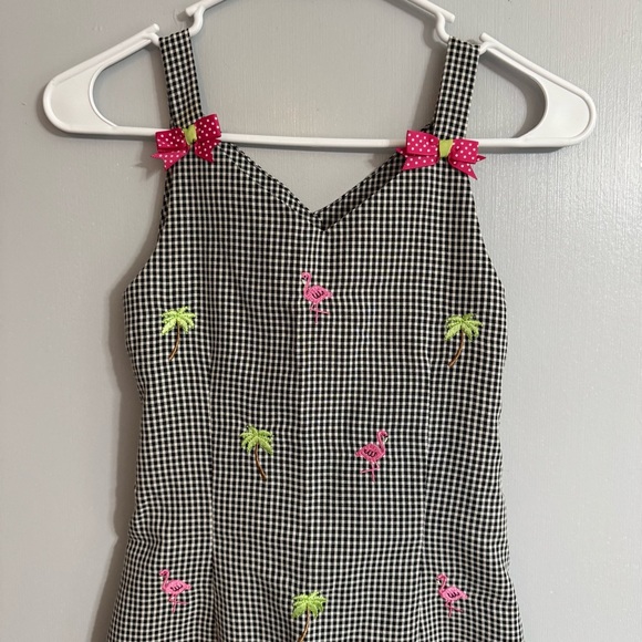 Bonnie Jean Black and White Gingham Dress with Palm Leaf Size 8 - Picture 4 of 6